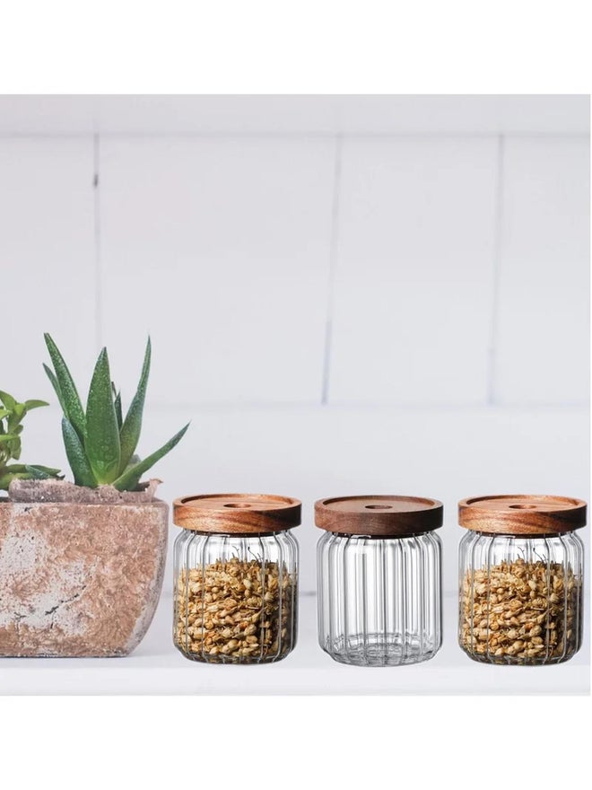 1CHASE 3-Piece Borosilicate Glass Food Storage Jar With Acacia Wood Air Tight Lid 500 ML - Image 1